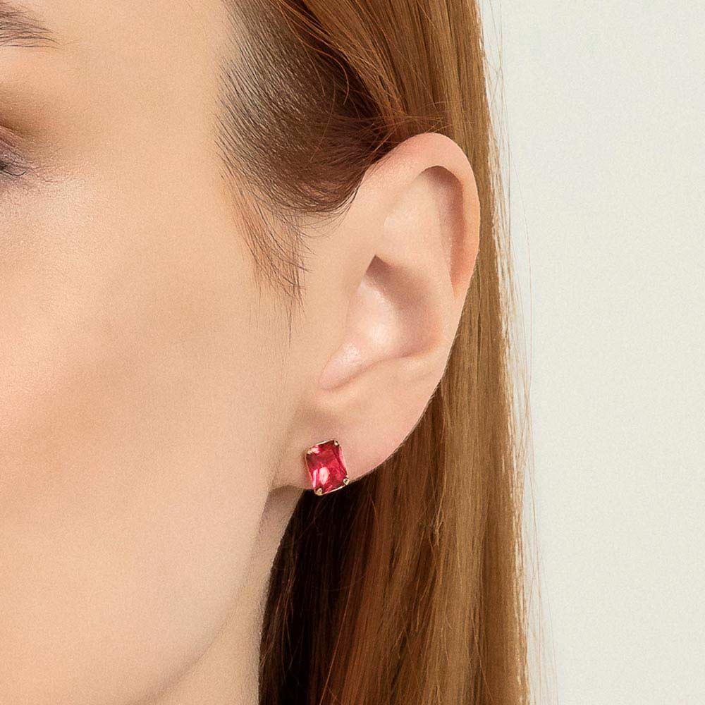 BOUCLES D’OREILLES ROMMANEL RECTANGULAIRES EN PLAQUÉ OR 18 CARATS AVEC CRISTAUX (0,9 CM X 0,7 CM)