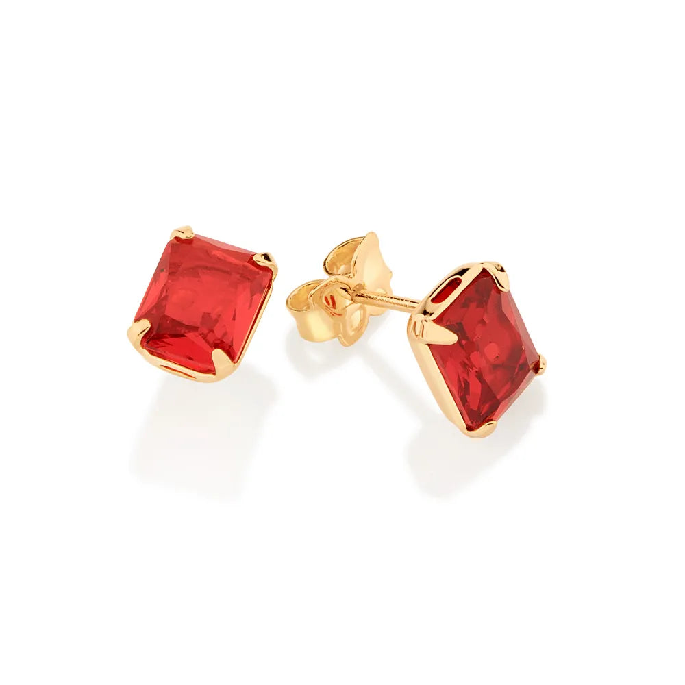 BOUCLES D’OREILLES ROMMANEL RECTANGULAIRES EN PLAQUÉ OR 18 CARATS AVEC CRISTAUX (0,9 CM X 0,7 CM)