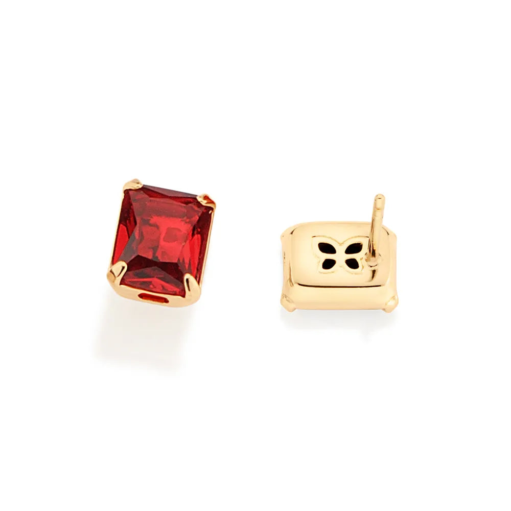 BOUCLES D’OREILLES ROMMANEL RECTANGULAIRES EN PLAQUÉ OR 18 CARATS AVEC CRISTAUX (0,9 CM X 0,7 CM)