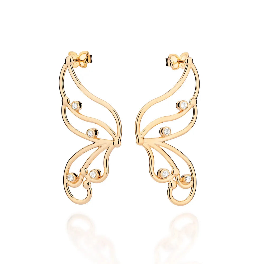 MAXI BOUCLES D’OREILLES ROMMANEL PAPILLON EN PLAQUÉ OR 18 CARATS AVEC ZIRCONS (3,9 CM X 1,7 CM)