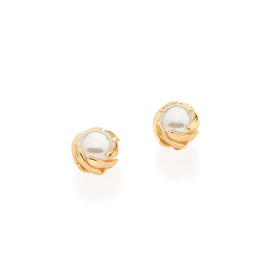 BOUCLES D’OREILLES SOLITAIRES PLAQUÉ OR 18K AVEC PERLES SYNTHÉTIQUES – TAILLE UNIQUE