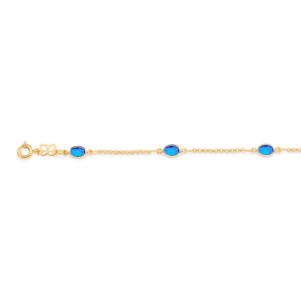 BRACELET PLAQUÉ OR 18 CARATS AVEC CRISTAUX BLEUS – ÉLÉGANCE ET SÉRÉNITÉ AU POIGNET
