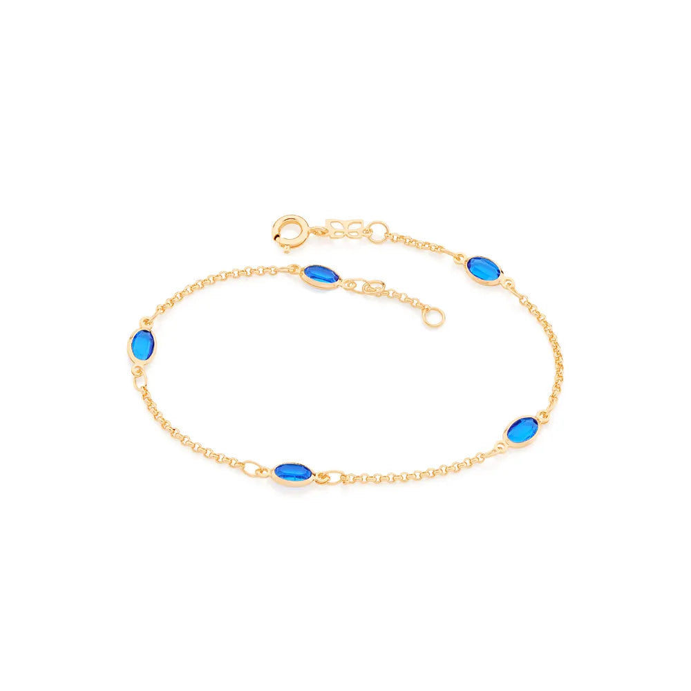 BRACELET PLAQUÉ OR 18 CARATS AVEC CRISTAUX BLEUS – ÉLÉGANCE ET SÉRÉNITÉ AU POIGNET