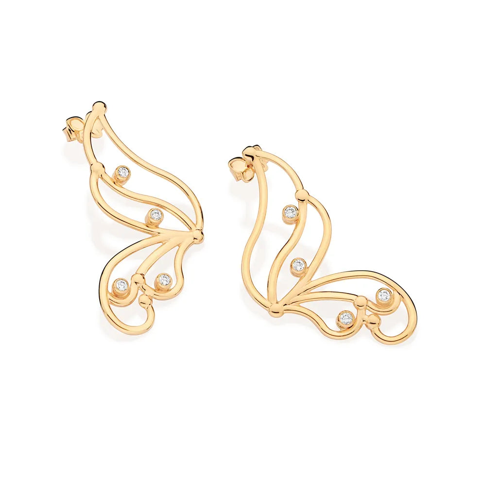 MAXI BOUCLES D’OREILLES ROMMANEL PAPILLON EN PLAQUÉ OR 18 CARATS AVEC ZIRCONS (3,9 CM X 1,7 CM)