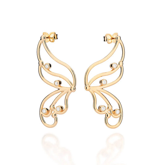 MAXI BOUCLES D’OREILLES ROMMANEL PAPILLON EN PLAQUÉ OR 18 CARATS AVEC ZIRCONS (3,9 CM X 1,7 CM)