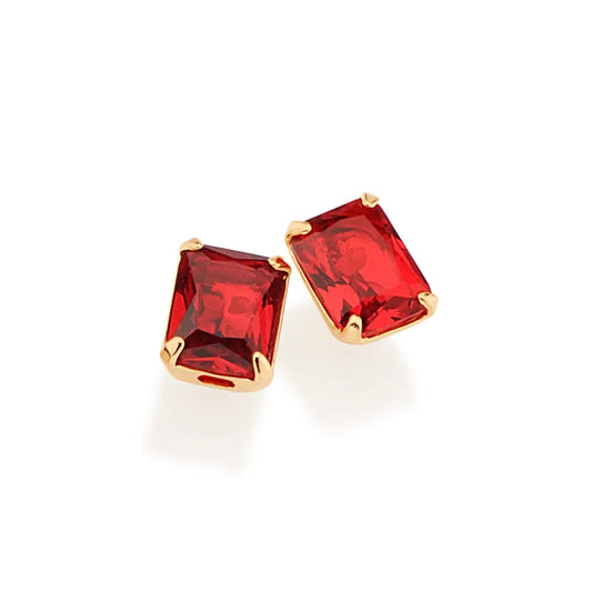 BOUCLES D’OREILLES ROMMANEL RECTANGULAIRES EN PLAQUÉ OR 18 CARATS AVEC CRISTAUX (0,9 CM X 0,7 CM)
