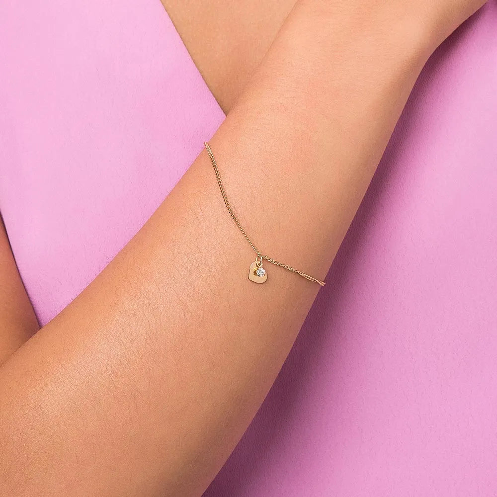 BRACELET ROMMANEL CŒUR EN PLAQUÉ OR 18 CARATS AVEC ZIRCONE (19 CM – RÉGLABLE 18 CM)