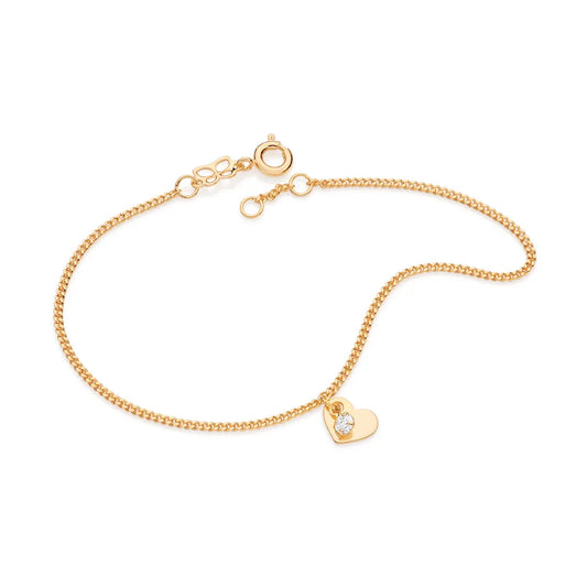 BRACELET ROMMANEL CŒUR EN PLAQUÉ OR 18 CARATS AVEC ZIRCONE (19 CM – RÉGLABLE 18 CM)