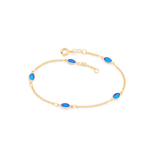 BRACELET PLAQUÉ OR 18 CARATS AVEC CRISTAUX BLEUS – ÉLÉGANCE ET SÉRÉNITÉ AU POIGNET