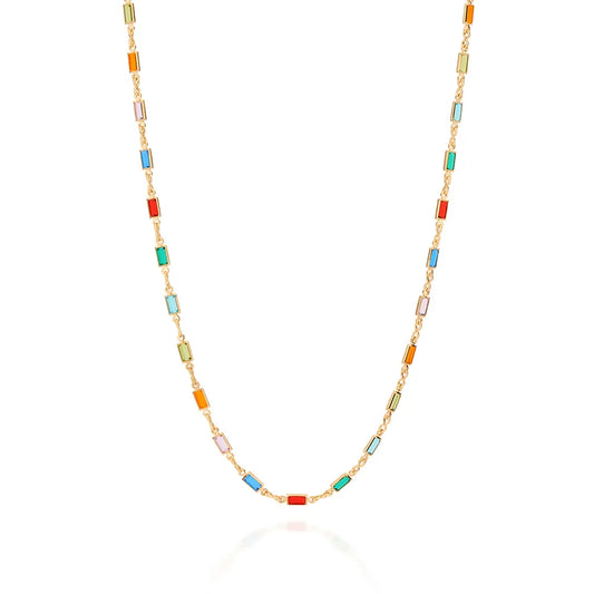 COLLIER ROMMANEL EN PLAQUÉ OR 18 CARATS – CORDON AVEC PIERRES COLORÉES RECTANGULAIRES (50 CM)