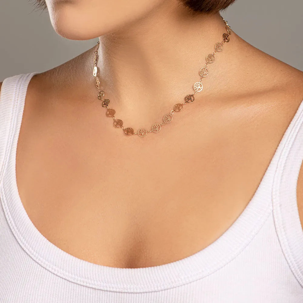 COLLIER ARBRES DE VIE PLAQUÉ OR 18K – LONGUEUR 42 CM